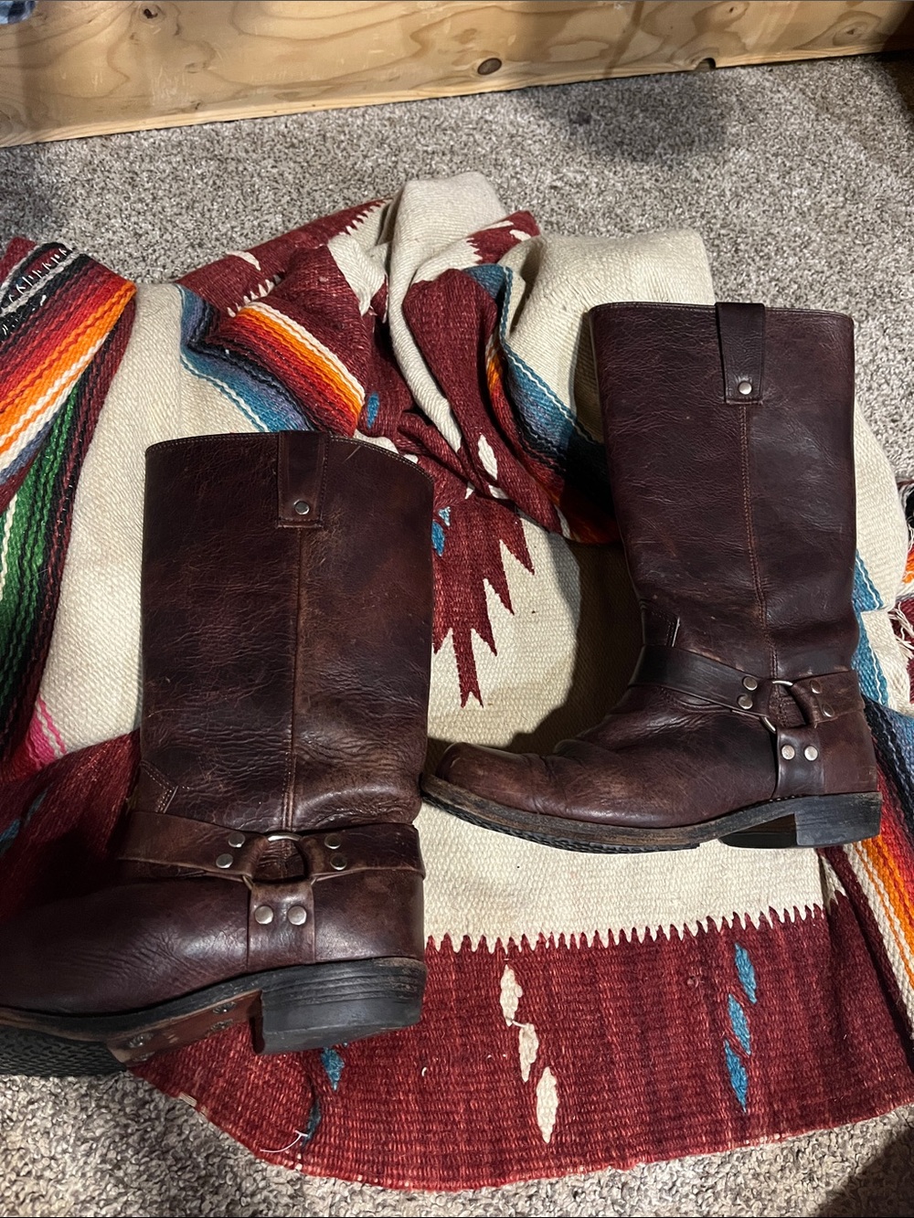 Classic Men's Brown Leather Harness Cowboy Boots - Picture 4 of 6
